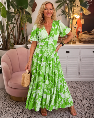 Minelda™ | Blumenmuster V-Ausschnitt Kleid für eine figurschmeichelnde Silhouette