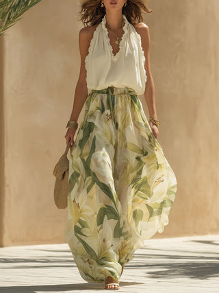 Fiorella - Set aus Chiffon-Oberteil mit Rüschen und Hose