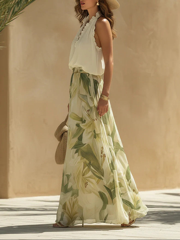 Fiorella - Set aus Chiffon-Oberteil mit Rüschen und Hose
