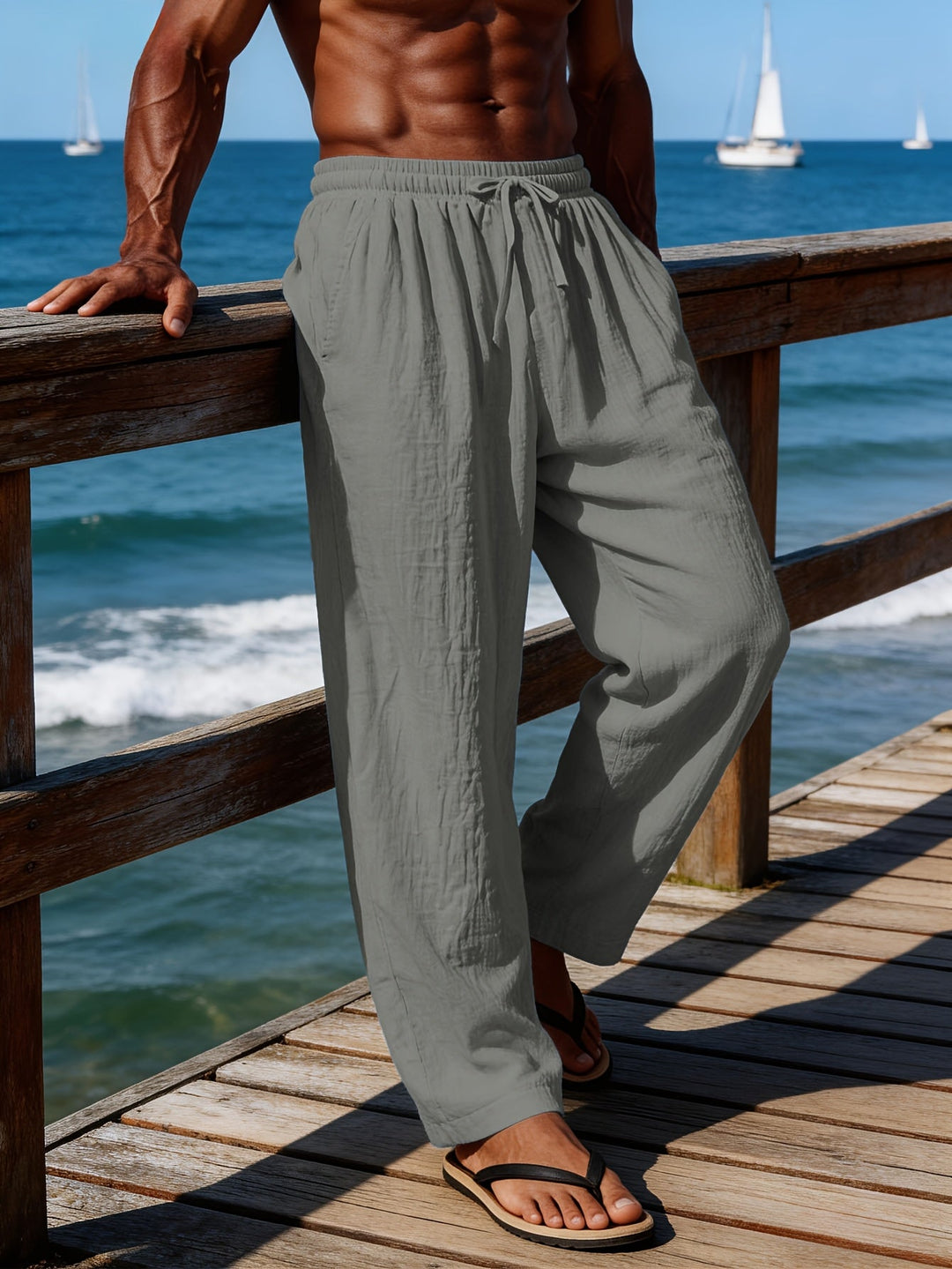 LAURENT MONACO | Herren Leinen-Shorts mit Kordelzug