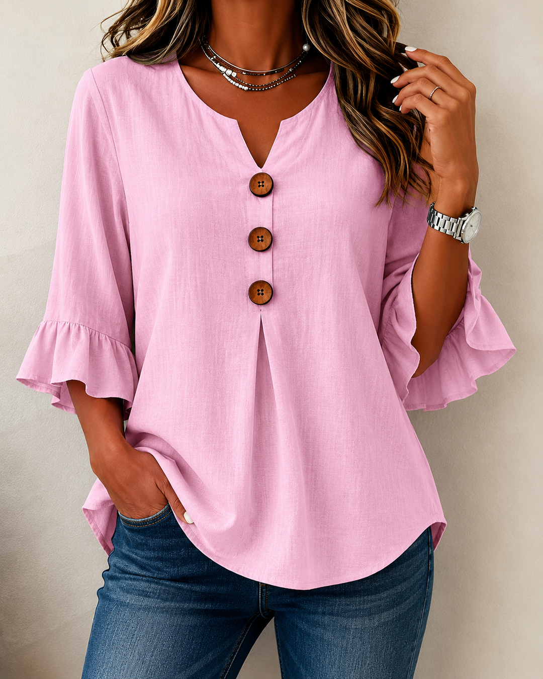 Amelie™ | Bauchbedeckende Bluse mit Knopfdetails