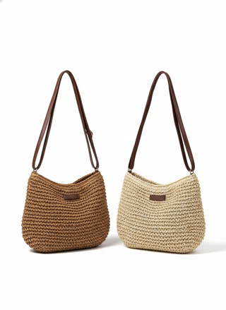 WEISS | Stroh Schultertasche" can be rewritten as "WEISS | Straw Shoulder Bag.