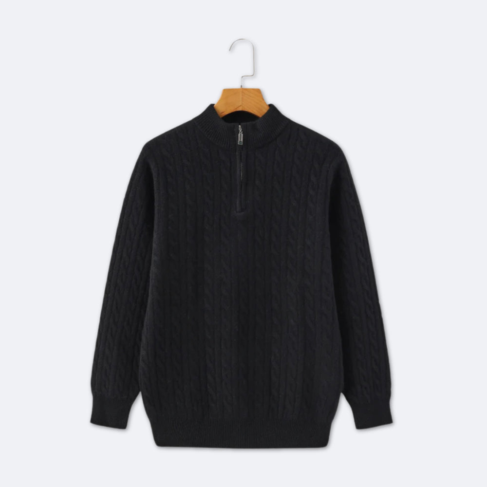 Christian | Eleganter Strickpullover mit Zopfmuster und Halbzip