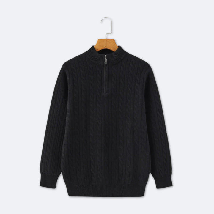 Christian | Eleganter Strickpullover mit Zopfmuster und Halbzip