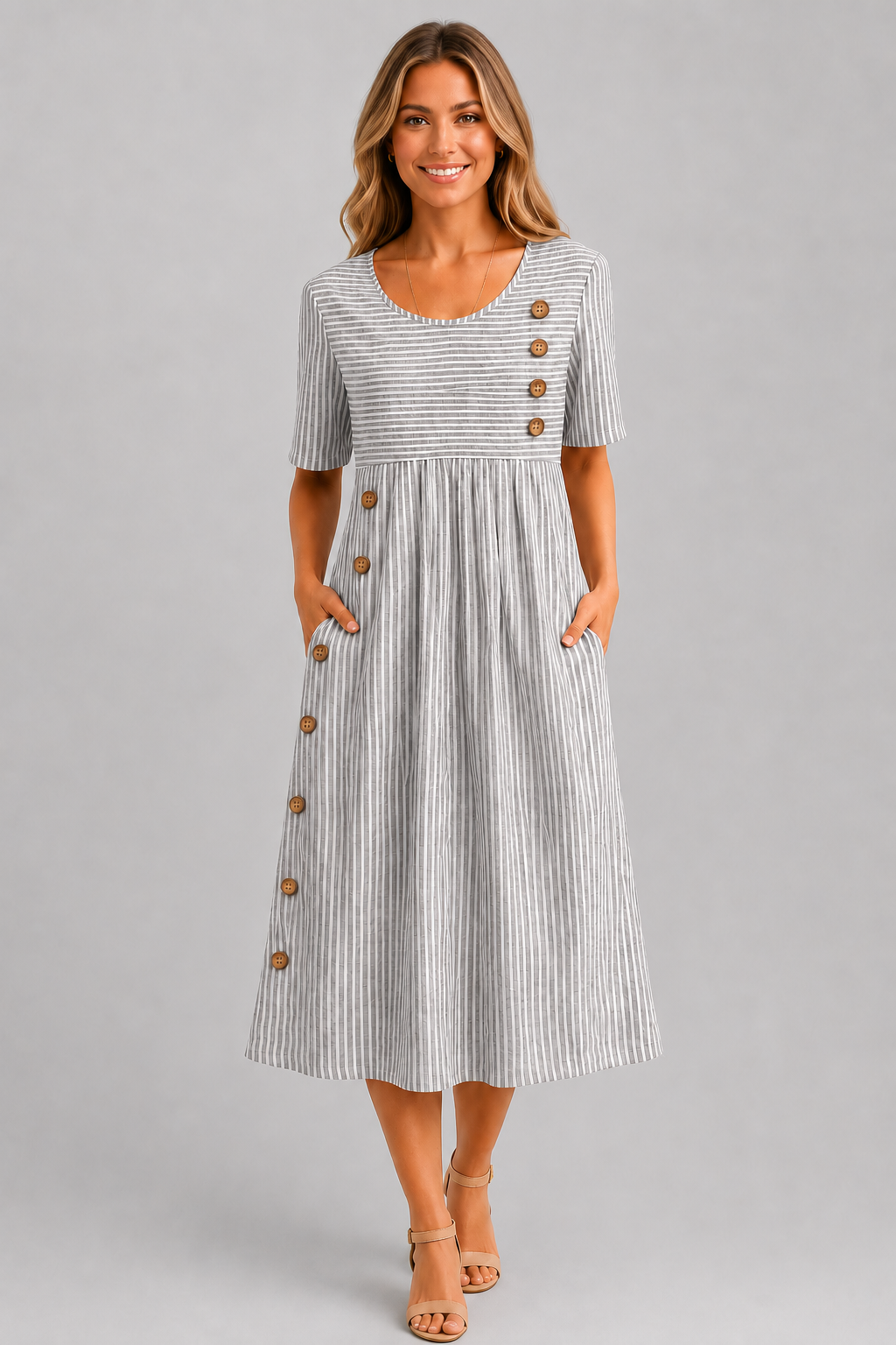 Ismay™ | Streifen-Midi-Kleid mit Bauch-Optimierung