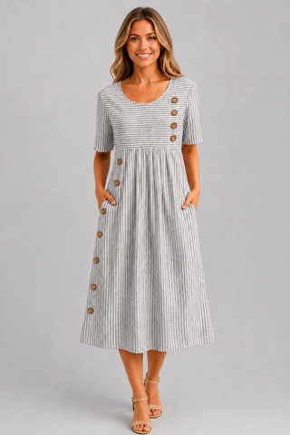 Ismay™ | Streifen-Midi-Kleid mit Bauch-Optimierung