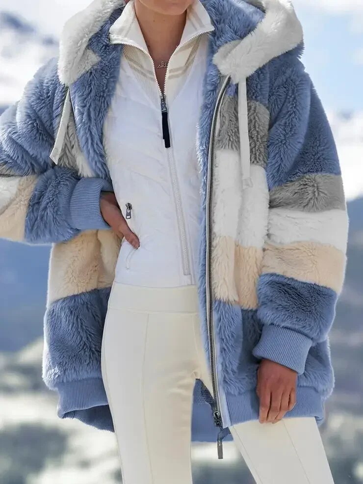 Amber - Gestreifter Wintermantel für Damen