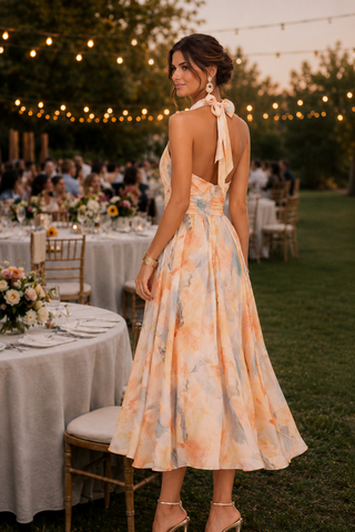 Aurora™ | Aquarell-Print Bauchkaschierendes Halterkleid