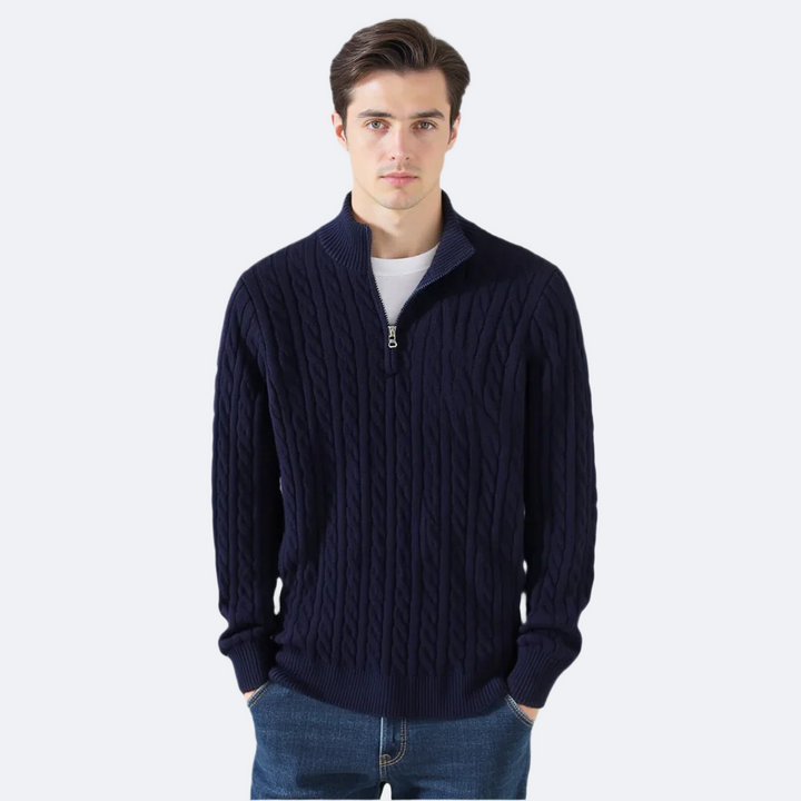 Lukas | Klassischer Strickpullover mit halbem Reißverschluss