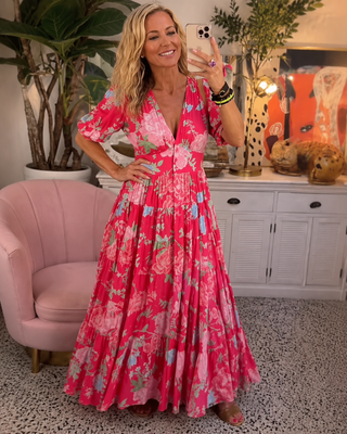 Minelda™ | Blumenmuster V-Ausschnitt Kleid für eine figurschmeichelnde Silhouette
