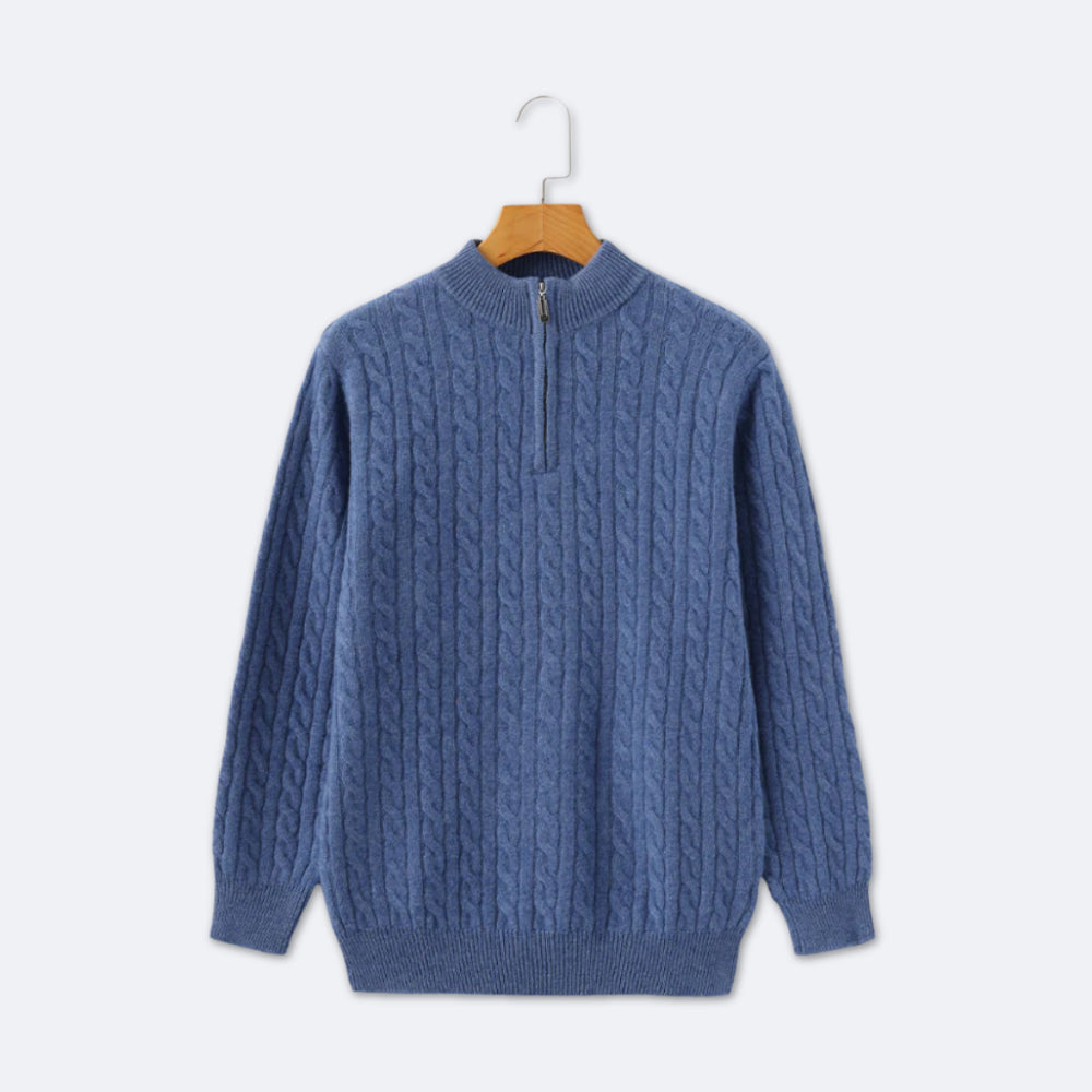 Christian | Eleganter Strickpullover mit Zopfmuster und Halbzip