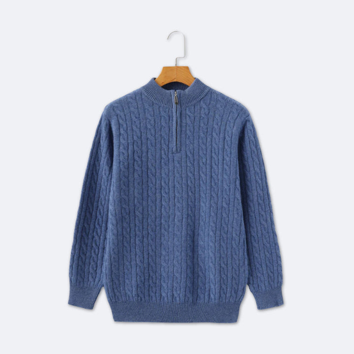 Christian | Eleganter Strickpullover mit Zopfmuster und Halbzip