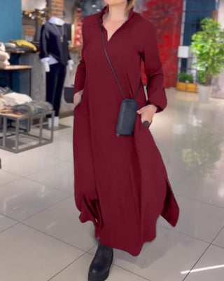 Evia™ | Weit geschnittenes Maxikleid mit Revers und Seitenschlitz