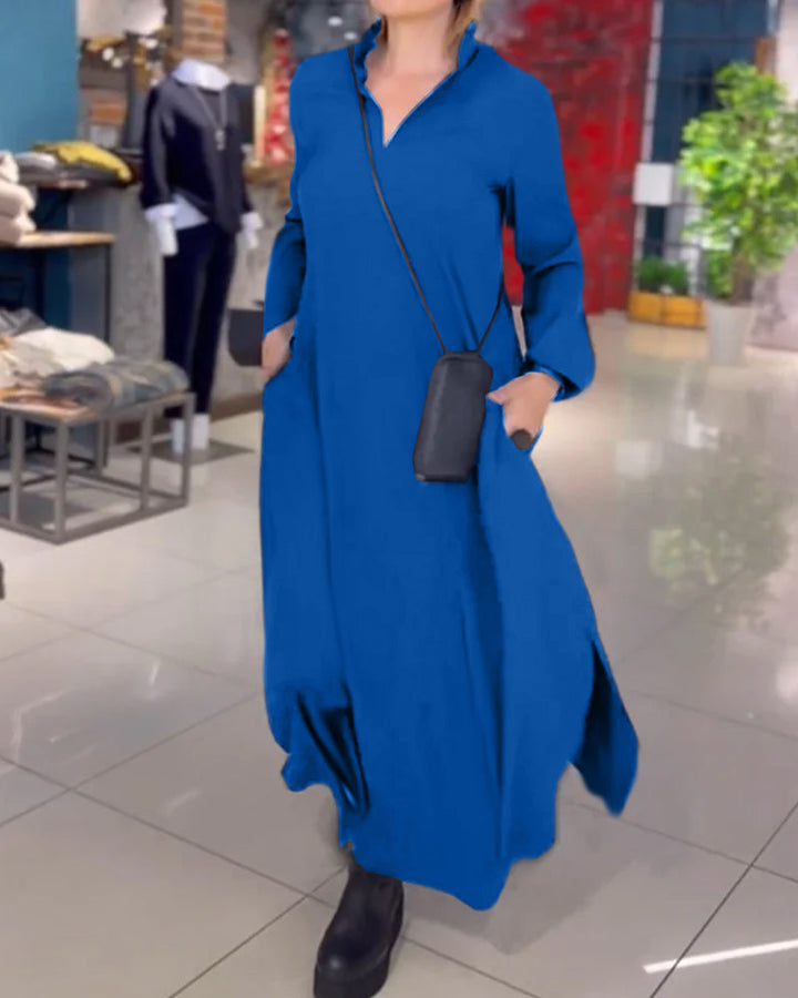 Evia™ | Weit geschnittenes Maxikleid mit Revers und Seitenschlitz