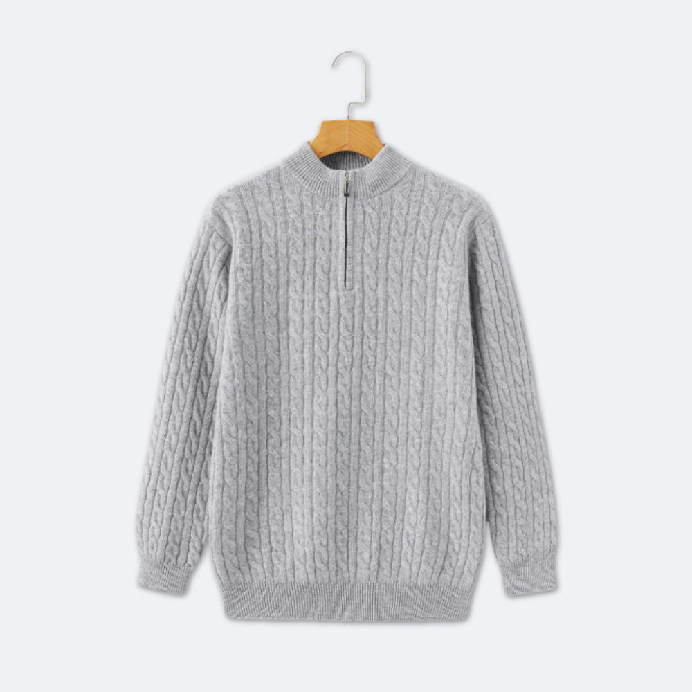 Christian | Eleganter Strickpullover mit Zopfmuster und Halbzip