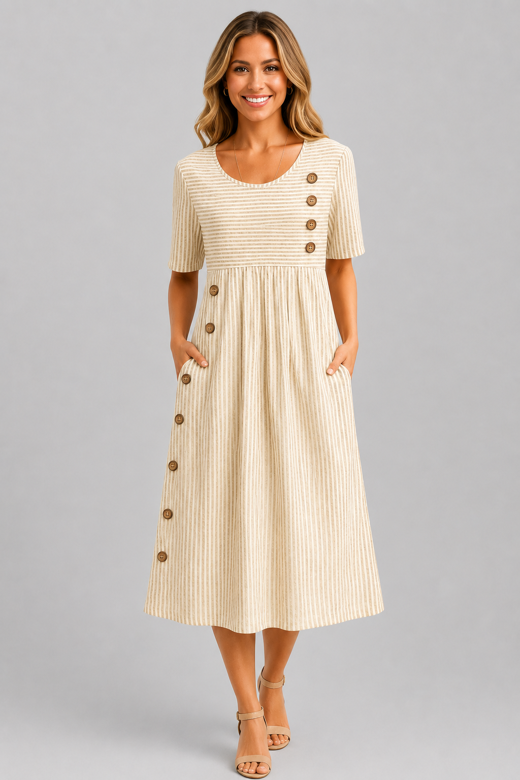 Ismay™ | Streifen-Midi-Kleid mit Bauch-Optimierung