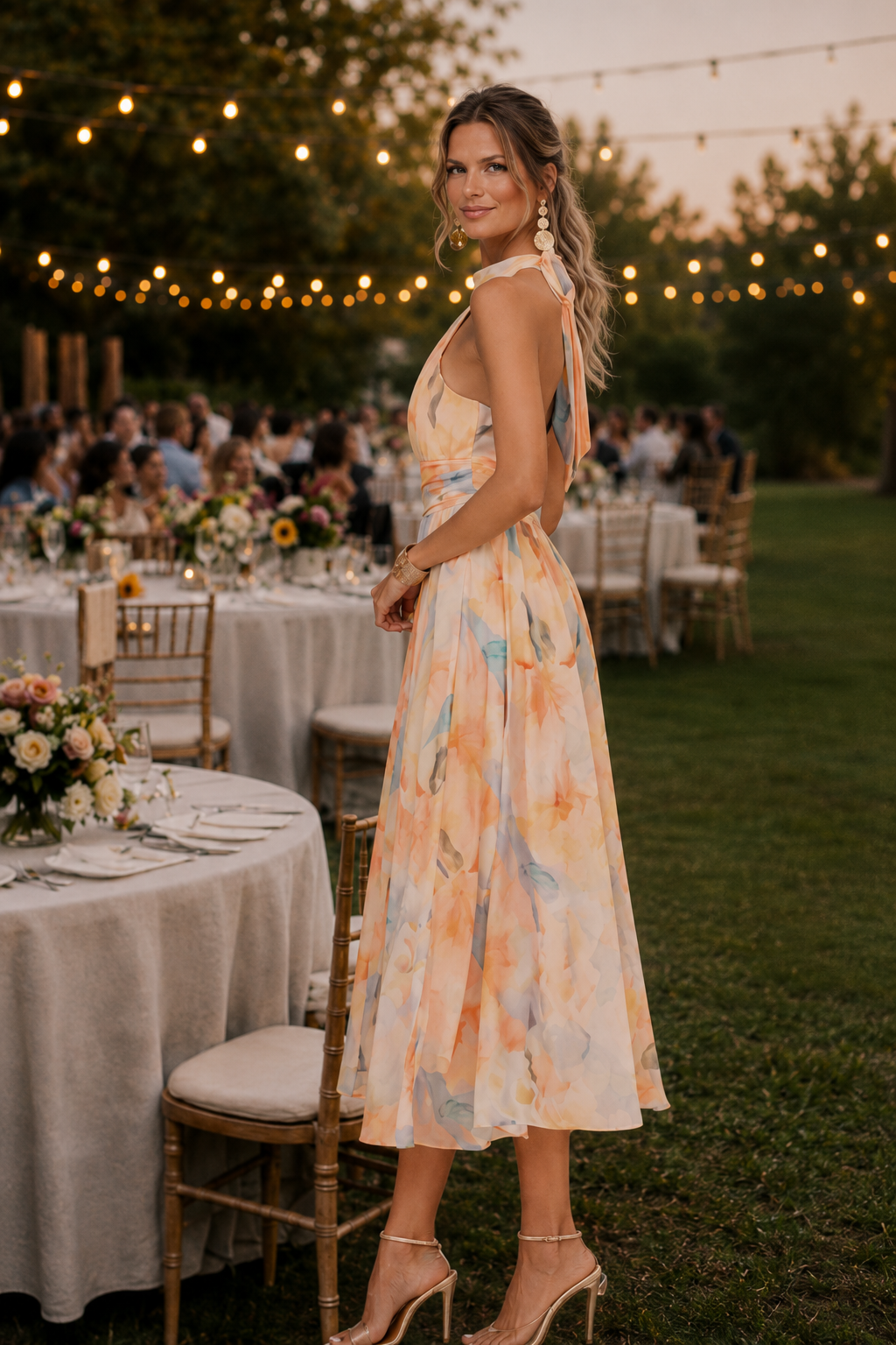 Aurora™ | Aquarell-Print Bauchkaschierendes Halterkleid