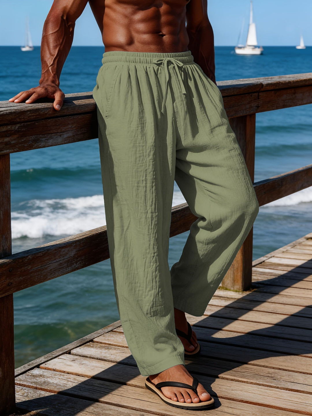LAURENT MONACO | Herren Leinen-Shorts mit Kordelzug