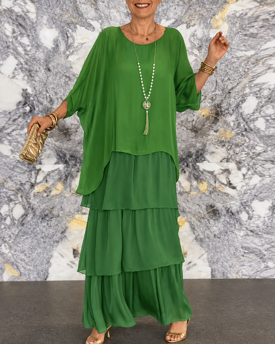 Amélie™ | Elegantes Maxikleid aus Chiffon mit Bauchbedeckung