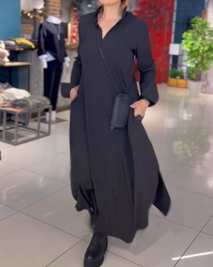 Evia™ | Weit geschnittenes Maxikleid mit Revers und Seitenschlitz