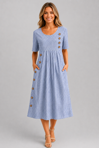 Ismay™ | Streifen-Midi-Kleid mit Bauch-Optimierung