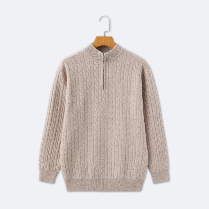 Christian | Eleganter Strickpullover mit Zopfmuster und Halbzip