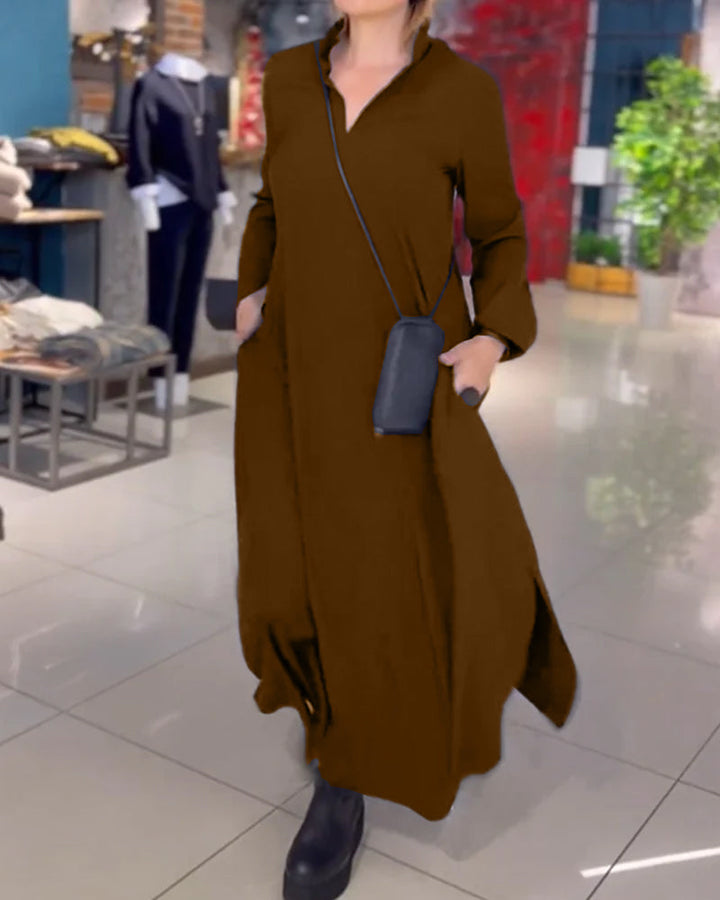 Evia™ | Weit geschnittenes Maxikleid mit Revers und Seitenschlitz