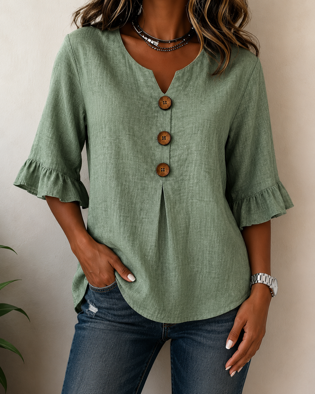 Amelie™ | Bauchbedeckende Bluse mit Knopfdetails