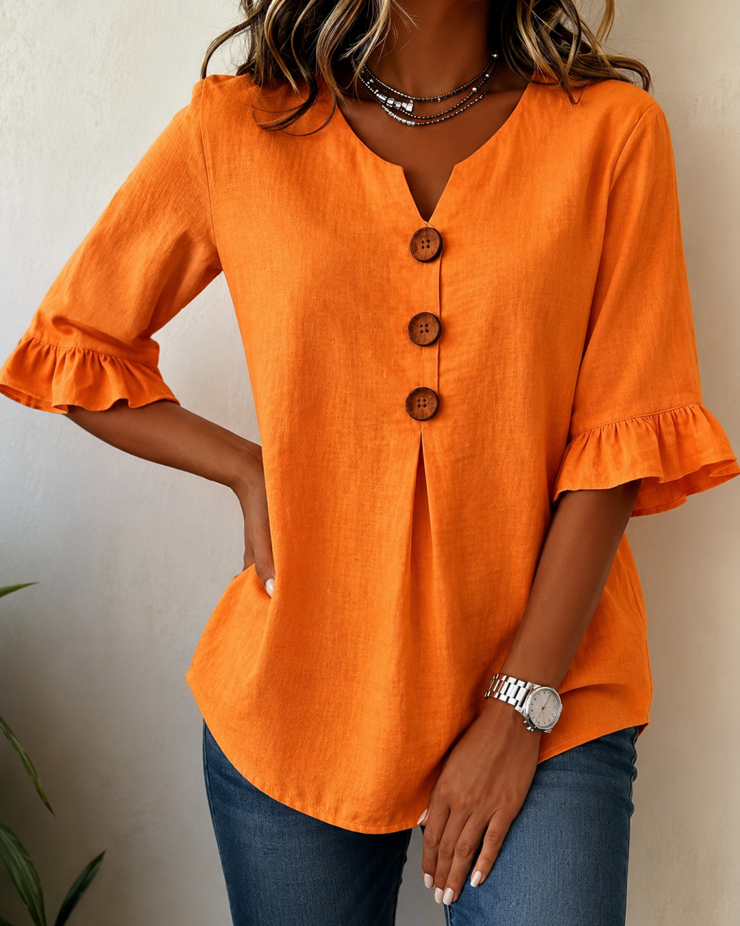 Amelie™ | Bauchbedeckende Bluse mit Knopfdetails