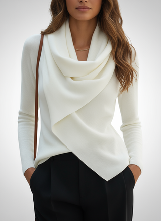 Drapiertes Langarm-Top mit Cowl-Neck