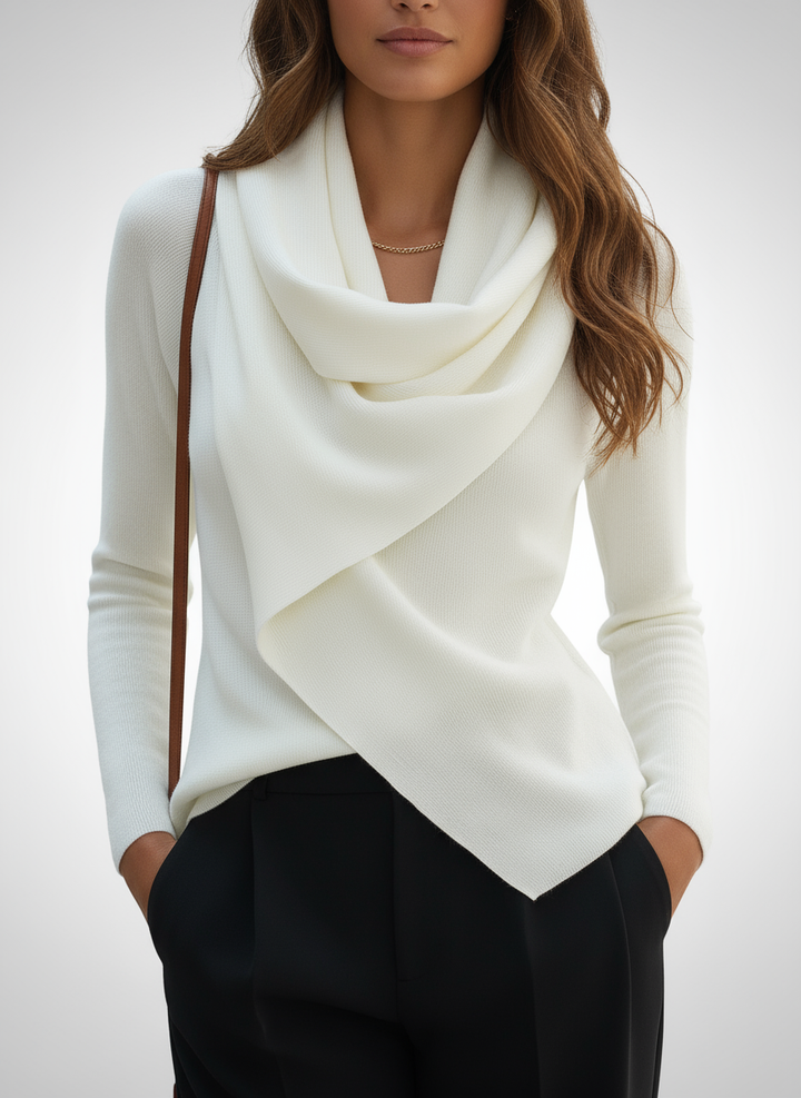 Drapiertes Langarm-Top mit Cowl-Neck