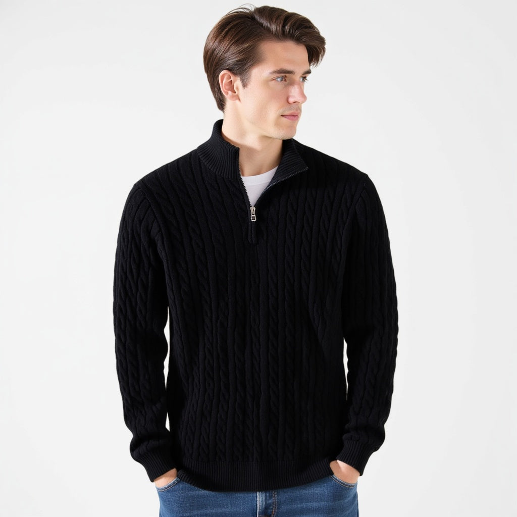 Lukas | Klassischer Strickpullover mit halbem Reißverschluss