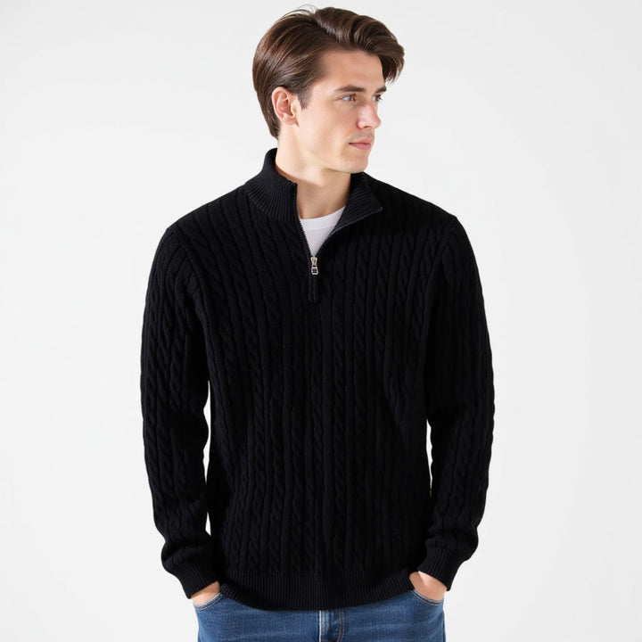 Lukas | Klassischer Strickpullover mit halbem Reißverschluss