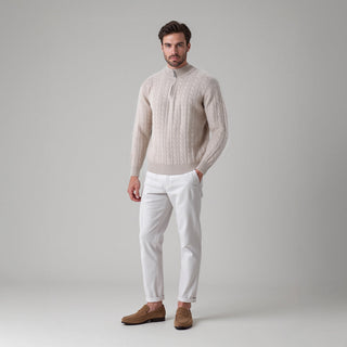 Christian | Eleganter Strickpullover mit Zopfmuster und Halbzip