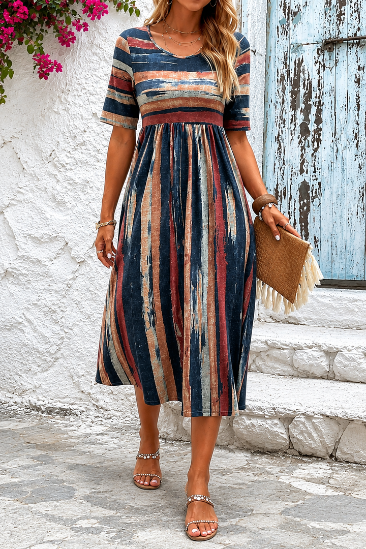 Marloes™ | Streifen-Midi-Kleid mit Bauch-optimierender Wirkung