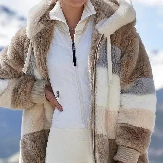 Amber - Gestreifter Wintermantel für Damen