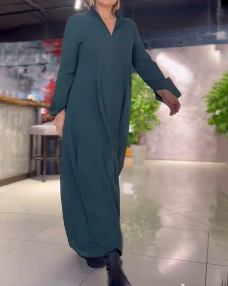 Evia™ | Weit geschnittenes Maxikleid mit Revers und Seitenschlitz