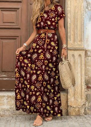 Sarisa™ | Blumenmuster Maxi-Kleid mit Bauchkaschierung und Gürtel