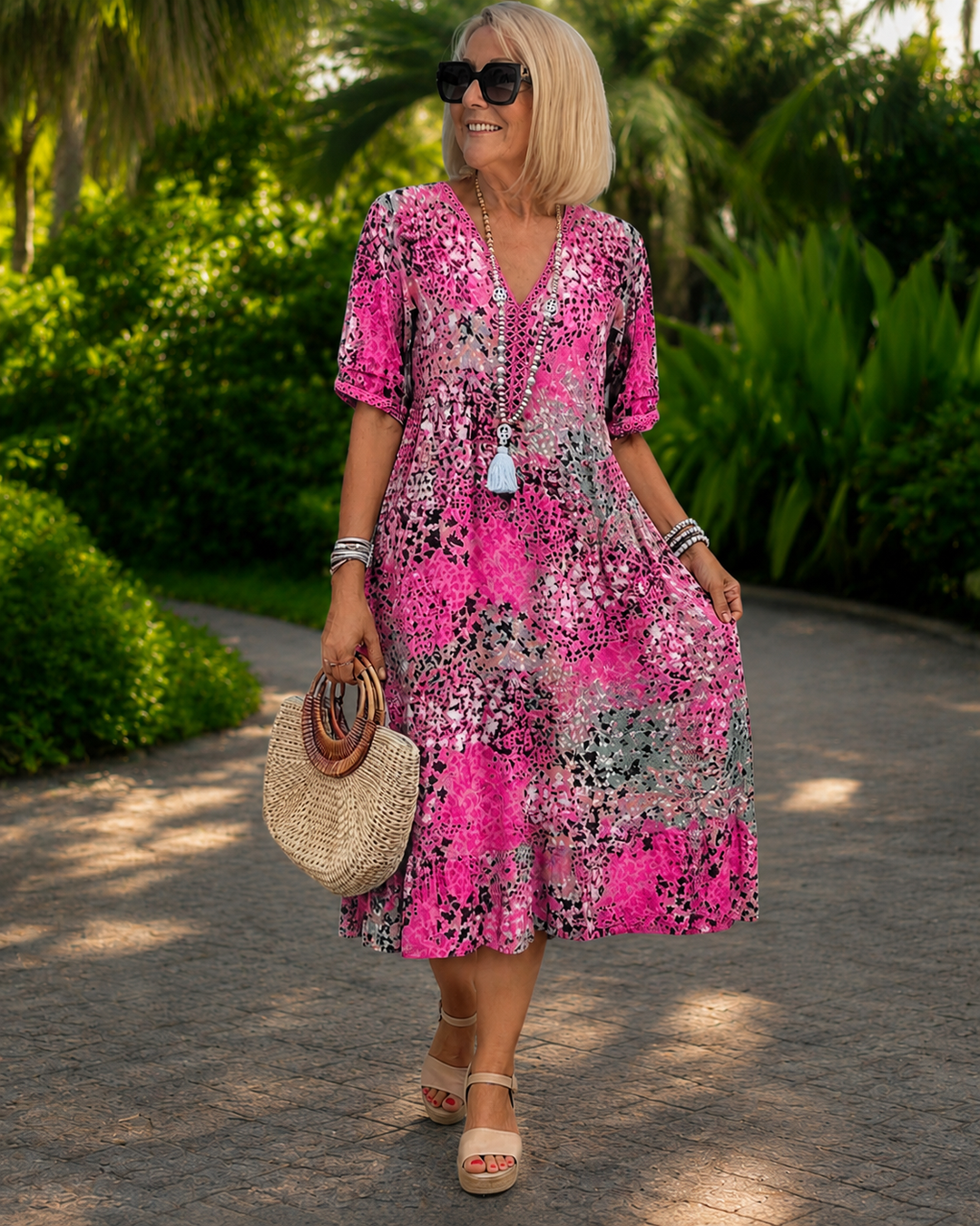 Iris™ | Luftiges Midi-Kleid mit Druck für Bauch-Camouflage