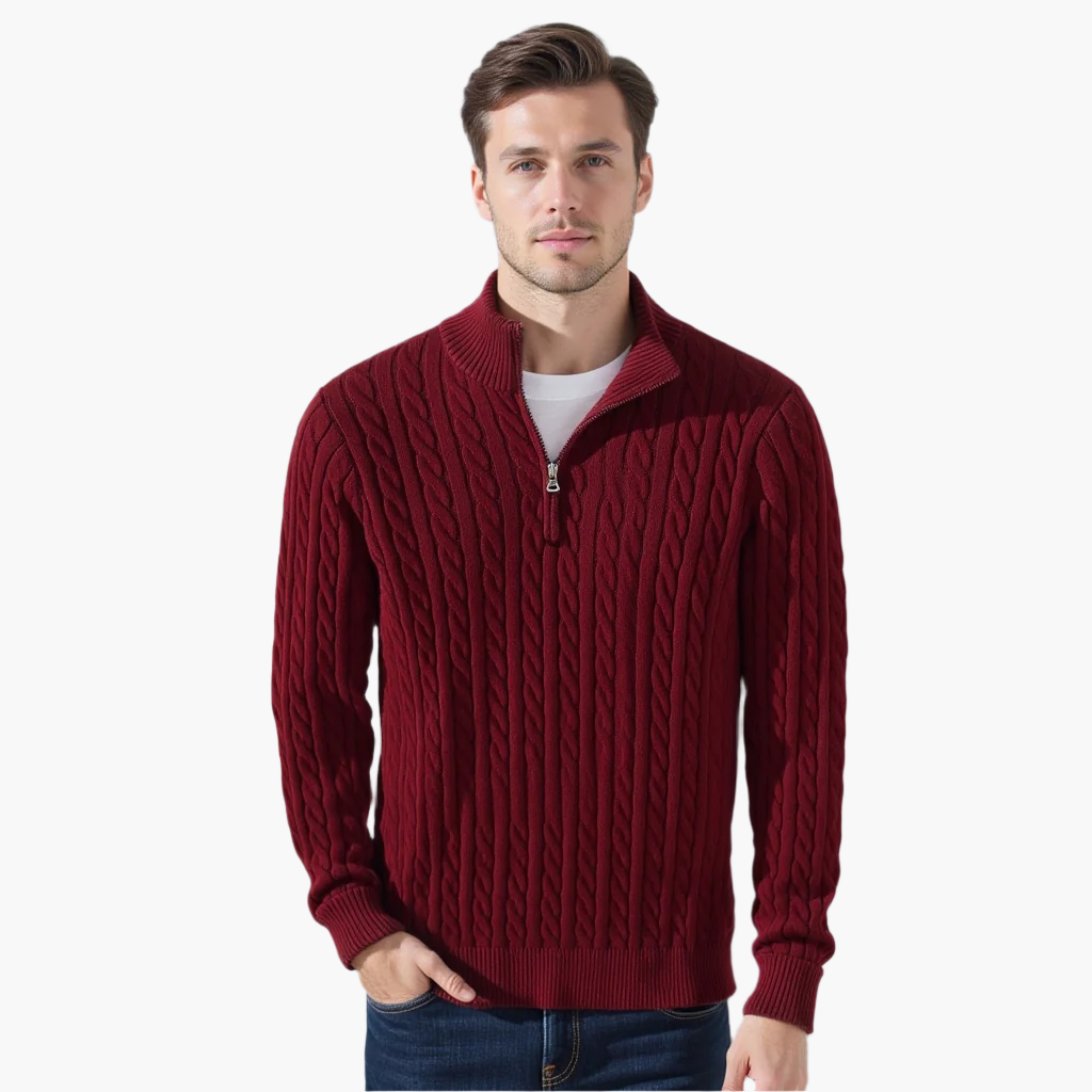 Lukas | Klassischer Strickpullover mit halbem Reißverschluss