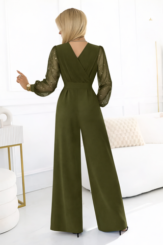 Iris™ | V-Neck Jumpsuit with Glittery Sleeves