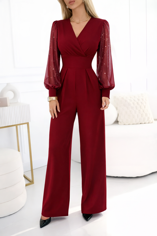 Iris™ | V-Neck Jumpsuit with Glittery Sleeves
