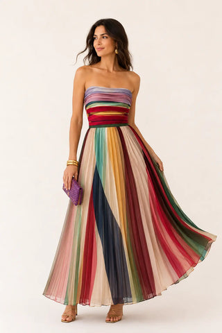 Valeria™ | Figurumschmeichelndes Regenbogen Maxi-Kleid