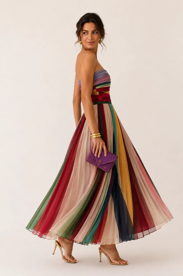 Valeria™ | Figurumschmeichelndes Regenbogen Maxi-Kleid