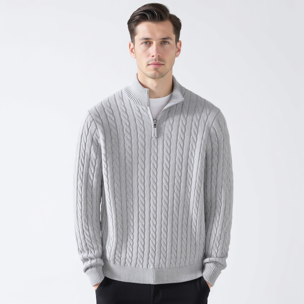 Lukas | Klassischer Strickpullover mit halbem Reißverschluss