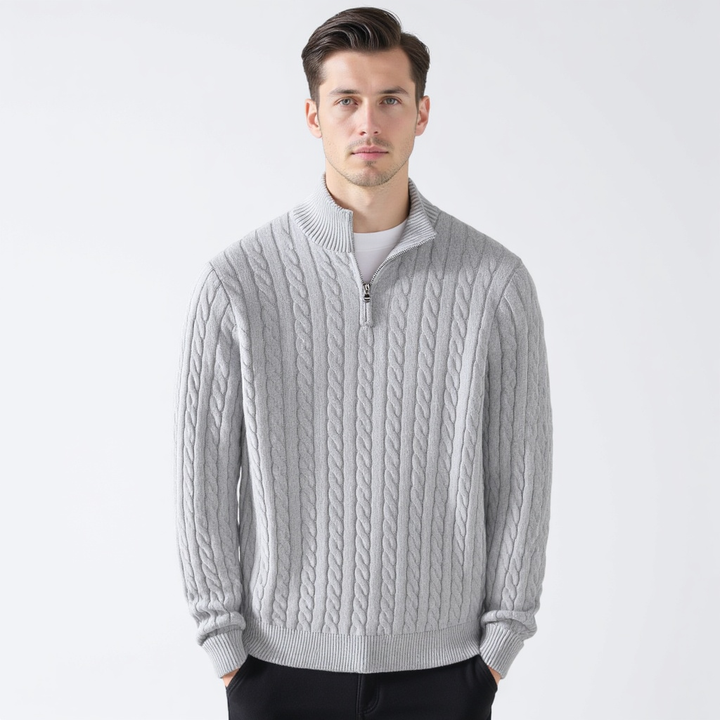 Lukas | Klassischer Strickpullover mit halbem Reißverschluss