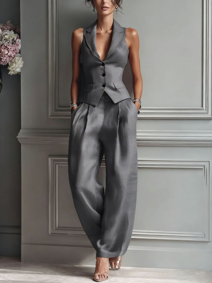 Aime™ | Zweiteiliges Set mit V-Ausschnitt und Knopfdetails