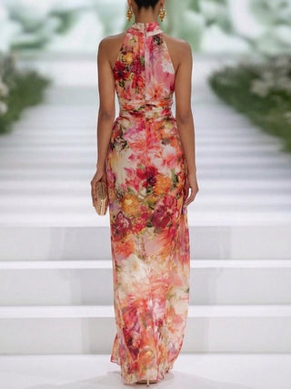Rosalie™ | Blumenmuster Maxi-Kleid mit Bauchkaschierung