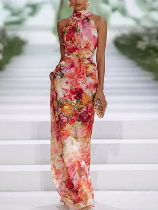 Rosalie™ | Blumenmuster Maxi-Kleid mit Bauchkaschierung