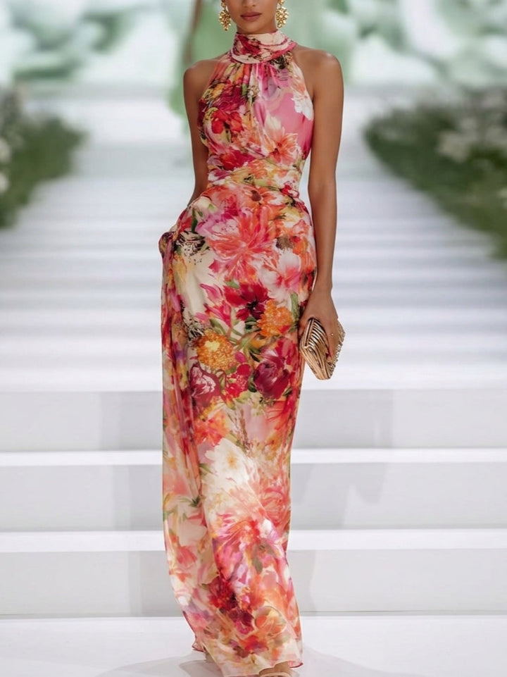 Rosalie™ | Blumenmuster Maxi-Kleid mit Bauchkaschierung